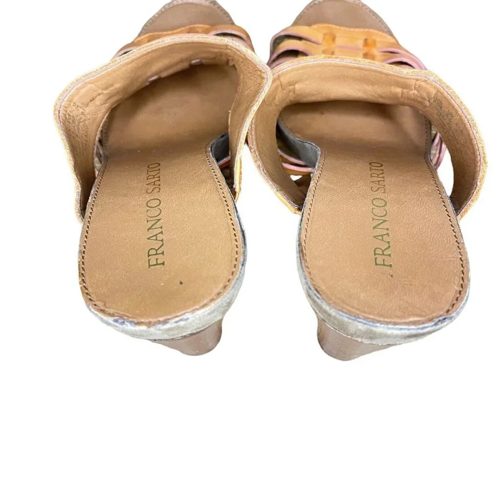 Franco Sarto Hillary Womens Shoes Size 8.5 Orange Sandal Wedges Leather‎ Heels